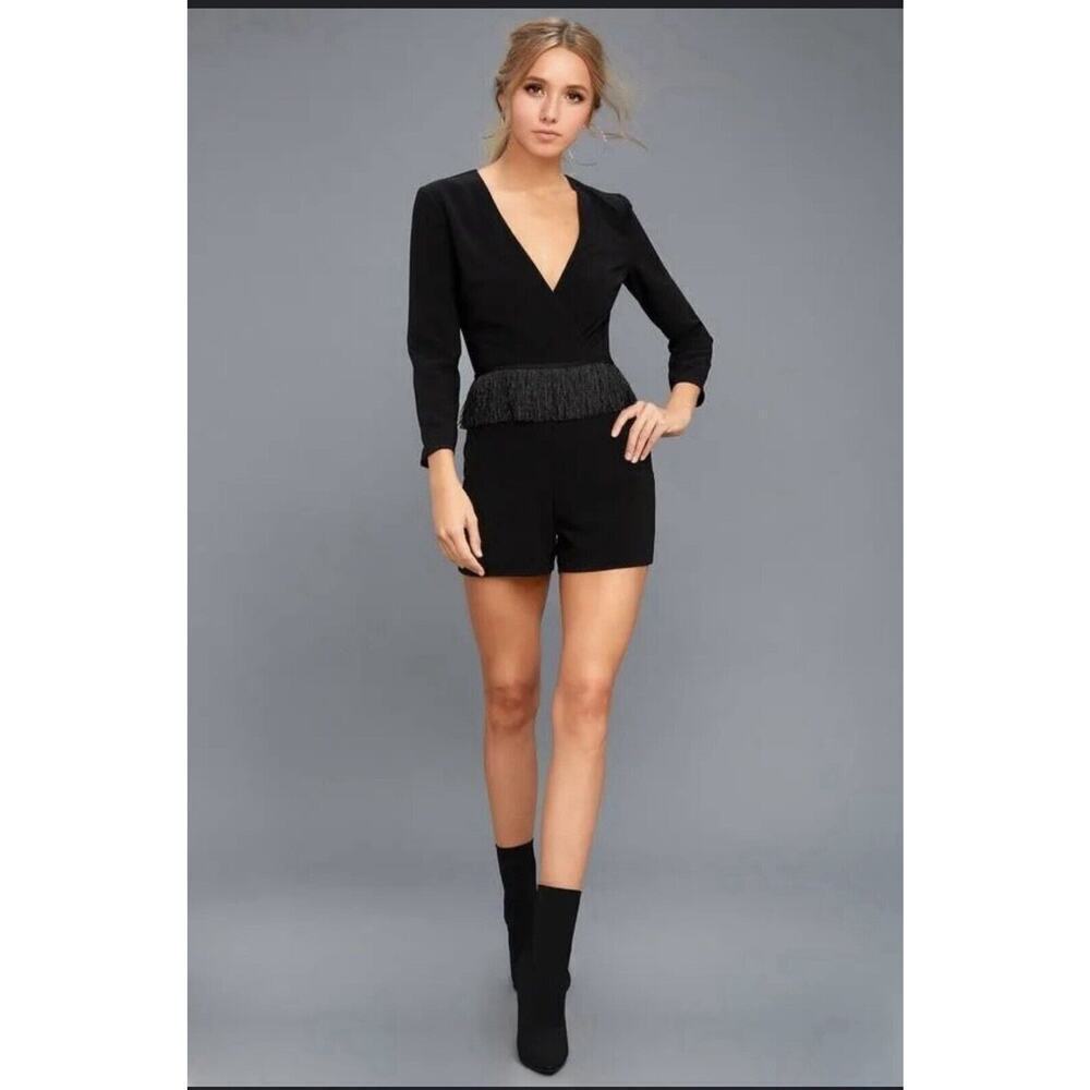 Ali & Jay Because I Can Womens Sz Small Black‎ Fringe Cowgirl Core Plunge Neck